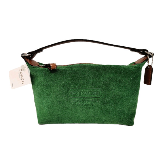 NWT Coach Green Suede Top Handle Mini Purse Small Bag Handbag Silver/Leaf F40577 - Picture 1 of 16